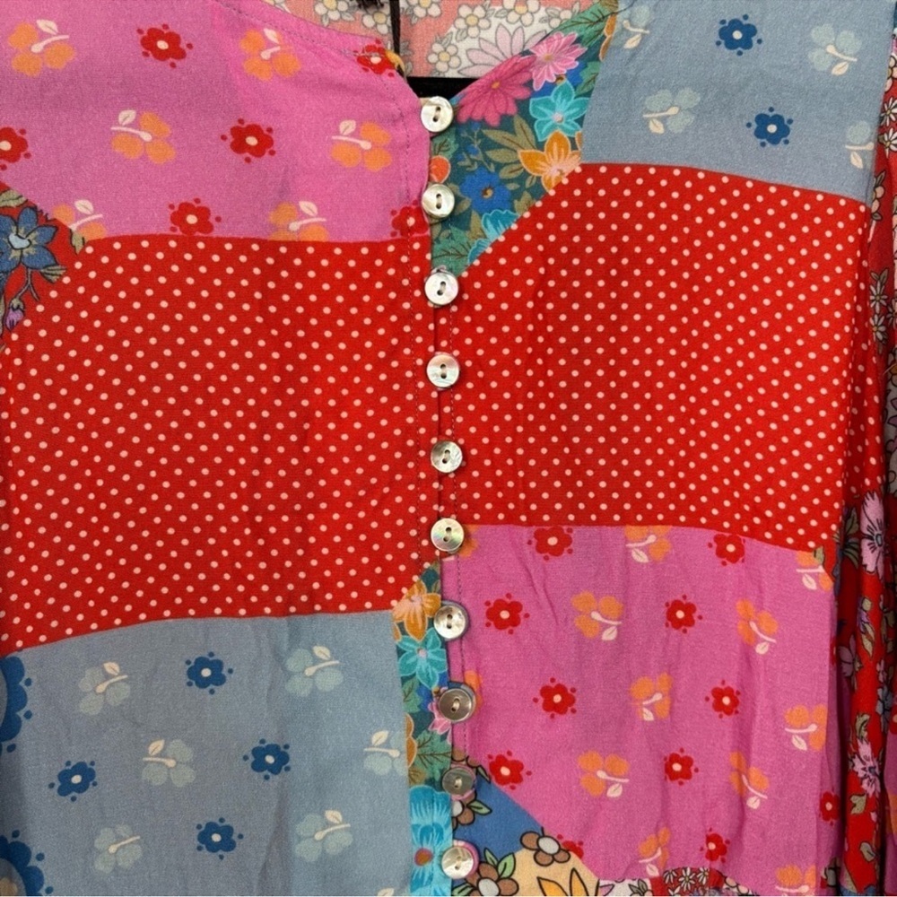 NWT Spell Cha Cha Bobo Patchwork Print Peasant Midi Dress - Picture 3 of 9